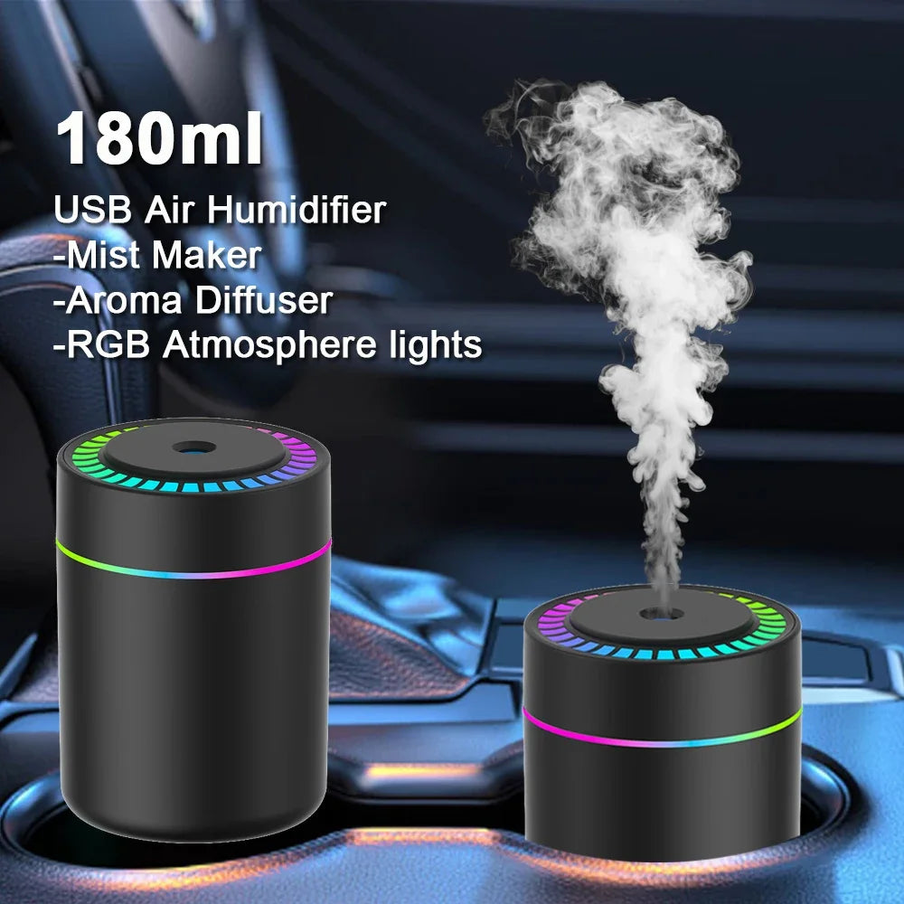 180ml Mini USB Air Humidifier – Electric Aroma Diffuser for Car, Home & Bedroom